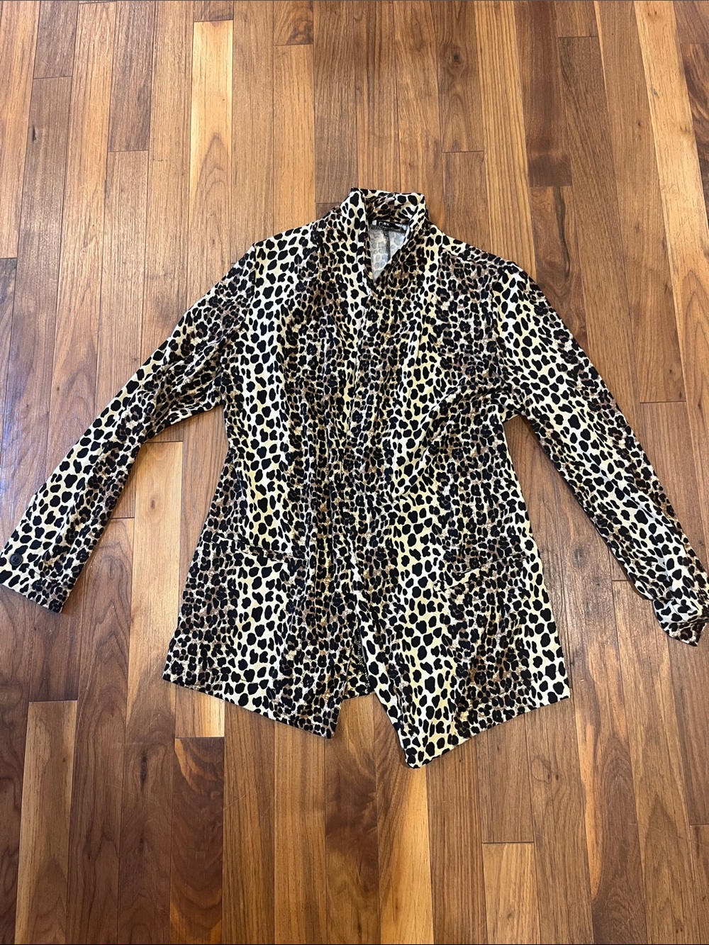 Dex Women's Leopard Print Open-Front Jacket in Tan and Black